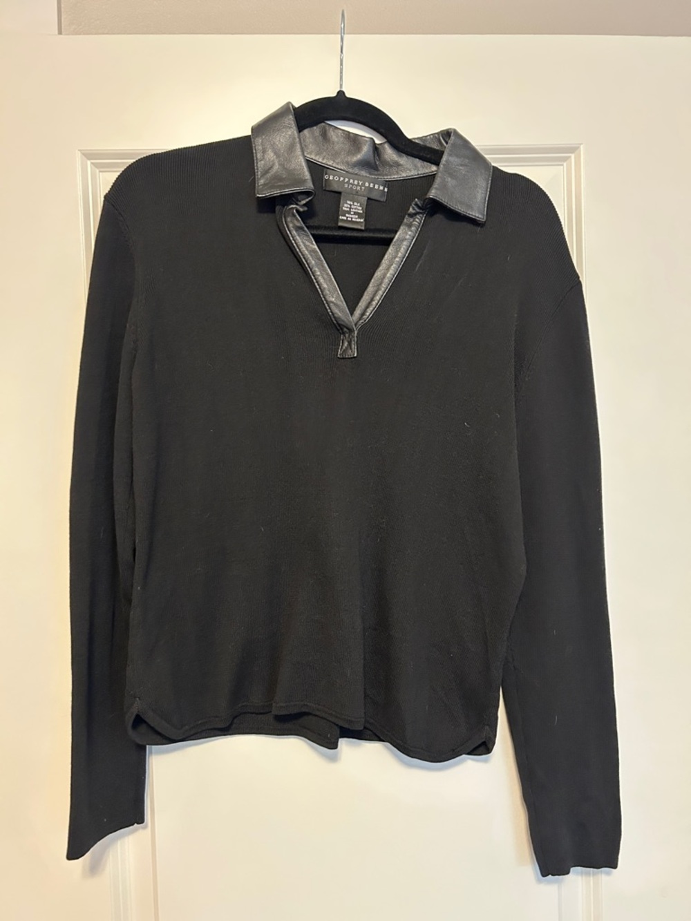 Vintage Geoffrey Beene Silk Knit Sweater with Leather Trim